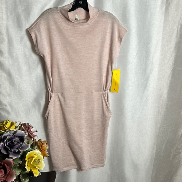 Lole Dresses Nwt Light Pink Sweater Dress With Cinched Waist Mock Turtleneck Side Pockets